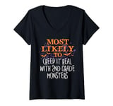 Womens Most Likely Halloween Creep It Real With 2nd Grade Monsters V-Neck T-Shirt