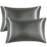 EHEYCIGA Satin Pillow Cases 2 Pack Space Grey, Silky Pillowcases for hair and skin with Envelope Closure, Standard Size, 50x75 cm