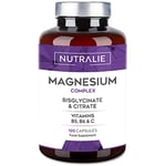 Magnesium Glycinate Complex - 2145mg Bisglycinate + Citrate Magnesium Supplements - Vitamins C B5 B6 - High Strenght Chelated Magnesium - 120 Capsules Nutralie