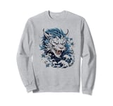 fierce anime blue asian dragon japanese flowers mythical art Sweatshirt