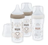 NUK Perfect Match Baby Bottles Set, 3+ Months, Adapts to Baby's Palate, Temperature Control, Anti Colic Vent, 260 ml, BPA-Free, Medium Silicone Teat, Rainbow & Heart, 3 Count