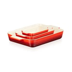 Le Creuset Set Of 3 Baking Stoneware Rectangular Dishes Cerise 18/25/32cm 