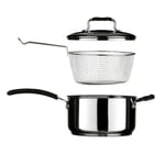 22cm High Quality Stainless Steel Induction Deep Chip Pan Fryer Pot Lid & Basket