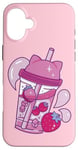 Coque pour iPhone 16 Plus Kawaii Tasse à jus mignonne à la fraise Anime Comic Esthétique