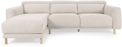 Singa, Chaiselong sofa, Venstrevendt, råhvid, H98x296x180 cm, stof