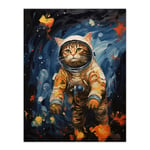 Ground Control To Ginger Tom Artwork Fun Space Cat Oil Painting Extra Large XL Unframed Wall Art Poster Print