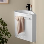 Ensemble meuble lave-mains d'angle blanc skino avec robinet noir