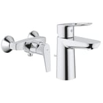 GROHE Mitigeur monocommande Douche Start Flow, robinet à montage mural, raccord fileté & Mitigeur Lavabo Bauloop 23335000 (Import Allemagne), Chromé, Ancienne version