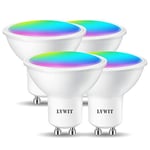 LVWIT GU10 Led Bulb,Smart RGB GU10 Tuya APP Bulbs,5W Replace 35 Watt, 350Lm,Compatible with Alexa, Echo, Google Assistant, TUYA/Smart Life Bulbs (Pack of 4)