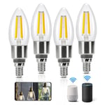 Aigostar Ampoule Connectée Alexa E14 4.5W Edison Ampoules Vintage WiFi C35 Ampoule Intelligent Retro, Compatible avec Alexa et Google Home, Dimmable 2700K-6500K, transparent 4 PCS