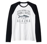 BROOKS RIVER ALASKA in the KATMAI NP, a Fishing Retro Design Raglan Baseball Tee