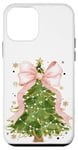 Coque pour iPhone 12 mini Coquette rose avec nœud en ruban et sapin de Noël vert pour fille