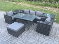 6 Seater Rattan Garden Furniture Set Patio Dining Table Lounge Sofa Chair 2 Side Table Stool