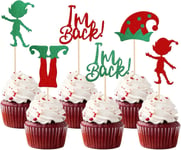 SYKYCTCY 24 Pack Christmas Elf Cupcake Toppers Glitter Santa Hat Elf Legs Cupca