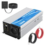 GIANDEL 1000W Convertisseur 12V 220V Pur Sinus pour RV Voiture de Camion Onduleur 230V 240V Transformateur Onde Sinusoïdale Pure avec Télécommande 2.4A USB Ports