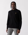 Lyle & Scott Cotton Merino Mens Long Sleeve Knitted Polo - Black - Size Medium