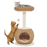 Arbre à Chat en Rotin Tour pour Chat en Peluche Cachette Ronde Panier Supérieur