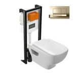 Pack WC suspendu sans bride JACOB DELAFON Struktura+ bâti-support + plaque Or Beige