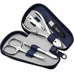 marQus Manicure Set Men - Mens Nail Grooming Kit for Professional Care, Stainless Steel Nail Cutter, Scissors, Clippers, Sapphire file and Tweezers in a Black Leather Case