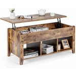 Table Basse avec Plateau Relevable Noir 104,5 x 49,5 x 48,5 cm avec Trois Compartiments Naturel - Costway