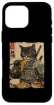 Coque pour iPhone 16 Pro Max Samurai Cat Loves Ramen Anime Drôle Anime Art Japonais Samouraï