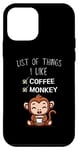 Coque pour iPhone 12 mini Adorable singe kawaii liste des choses que j'aime les amateurs de café