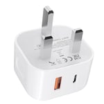 USB C Plug, 20W USB C and USB Wall Charger, Dual Port Fast Charging Type C Adapter Compatible with iPhone 15/15 Pro/15 Pro Max/14/14 Pro/13/13 Mini/12/12 Pro Max,iPad Etc