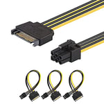 J&D (3 Pack SATA 15 Pin to 6 Pin PCI Express (PCIe) Graphics Video Card Power Cable Adapter (20 cm)