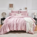 Luofanfei Housse de Couette Satin 240 x 260 à Carreaux Rose Geometrique Imprimé 2 Personnes Parure de lit Unie Adulte Ensemble Literie Linge de Lit avec Fermeture éclair et 65x65 Taies d'oreiller