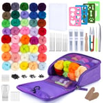 BUOKKON 148 Pcs Needle Felting Starter Kit, 40 Colours Wool Felting Kit, Felting Kit for Beginners Adult, Basic Felting Tools and Accessories, DIY Felt Animal Craft