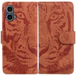 SKALO Motorola Moto G04 Embossed Tiger Plånbok - Brun Brun