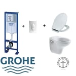 PACK COMPLET WC SUSPENDU BATI GROHE SL AUTOPORTANT + PLAQUE BLANCHE + CUVETTE VILLEROY AND BOCH VOLTA + ABATTANT SIAMP MONACO