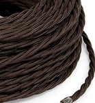 10 m Câble électrique tressé, style vintage, revêtu de tissu coloré, marron, section 3 x 0,75 cm, pour lustres, lampes, abat jours, design fabriqué en Italie