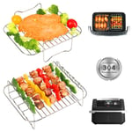 BYKITCHEN Lot de 2 supports de friteuse à air comprimé pour Ninja Foodi AF500uk Flexdrawer double 10,4 L, accessoires pour friteuse à air comprimé Ninja Flex, avec 5 brochettes à kebab, grille en