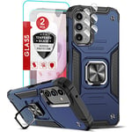 LeYi Coque pour Samsung Galaxy A14 4G/5G avec 2 Verre Trempé Vitre Protection, 2 Protege Camera et Anneau Telephone, Antichoc Etui Militaire PC et TPU Silicone Housse pour Samsung A 14 - Bleu