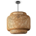 Paco Home Plafonnier Bambou Boho Salon Lampe En Osier Suspendue Nature Vintage E27 Rétro Bar, Type de lampe:Lampe à suspension - Type 1, Couleur/Taille:Beige (Ø40cm)