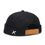 (One SizeX Black) Miehet Naiset Retro Dome Meloni Brimless Pipo Unisex Skullcap Sailor Puuvilla Mekaanikko Trendikäs väri Elastiset paneelit Docker Hat