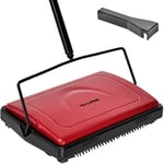 Alpine Industries Manual Carpet Sweeper Triple Brush – Non Electric Multi-Surface Floor Cleaner Easy Sweeping for Carpeted Floors (Red -Updated)
