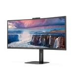 AOC CU34V5CW - 34 Inch Curved QHD Monitor,100Hz, VA, WebCam, USB-C Docking,65W power delivery, USN Hub, Height Adjust, Speakers (3440 x 1440 @100Hz, 300 cd/m² , HDMI 2.0/ DP 1.2 / USB-C 3.2 DP alt)