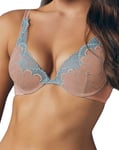 Wonderbra Refined Glamour Bra Size 32F Caramel Blue Padded Push Up Plunge W02LN