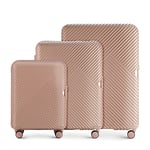 WITTCHEN Travel Suitcase Carry-On Cabin Luggage Hardshell Made of Polycarbonate with 4 Spinner Wheels Combination Lock Telescopic Handle GL Style Line Set of 3 suitcases Powder Pink