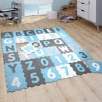 Paco Home Tapis Puzzle Tapis Jeux Tapis Mousse Tapis Bébé Garçon Lettres Pastel Bleu 32x32 cm x 36 pièces