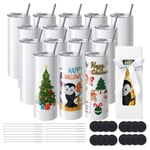 Gobelets Thermos à Sublimation - VEVOR - 16PCs 59 cL Bouteille en Inox Vierge Blanche,avec Couvercle et Paille,Boîte Cadeau