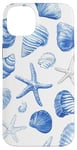 Coque pour iPhone 14 Plus Été côtier bleu coquillage, étoile de mer, femme