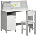 Ensemble table et chaise pour enfant gris avec tableau blanc - bureau pour enfant +5 ans - 90L x 45l x 85H cm