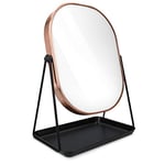 Navaris Miroir Cosmétique avec Plateau - Miroir à Poser 18 x 22,6 cm pour Maquillage avec Plateau à Bijoux - pour Chambre Coiffeuse Salle de Bain