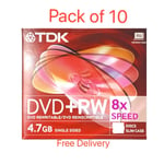 10x TDK Blank DVD+RW discs 8x Speed 4.7GB 120 mins Rewritable Jewel Case