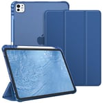 FINTIE Coque pour iPad Pro 11 Pouces 2024 M4 5ème Génération - [Rangement de Stylet] Coque Transparente Givrée, Housse Arrière Souple en TPU, Étui Fin et Léger, Bleu Naval