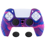 eXtremeRate PlayVital Guardian Edition Ergonomic Soft Anti-Slip Controller Silicone Case Cover for ps5, Rubber Protector Skins with Black Joystick Caps for ps5 Controller - Pink & Purple & Blue