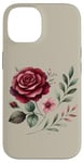 Coque pour iPhone 14 Rose bordeaux et feuillage floral rose poudré